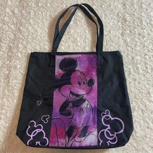Disney Official Mickey Mouse Black Purple Pink Mesh Panel Shoulder Tote Bag